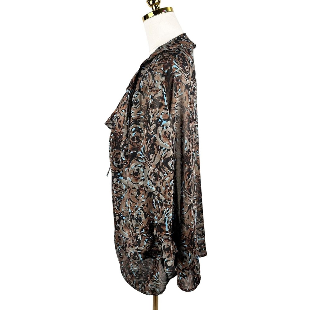 VTG Y2K Club Z Collect. Sheer Floral Ruffle Tie Front Blouse Swim Cover Plus 2X - Picture 5 of 8